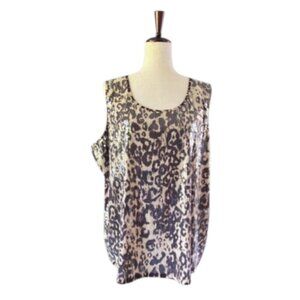 Joan Rivers Brown and Cream Animal Print Tank Top Cami Sequin Front Plus 2X NWT